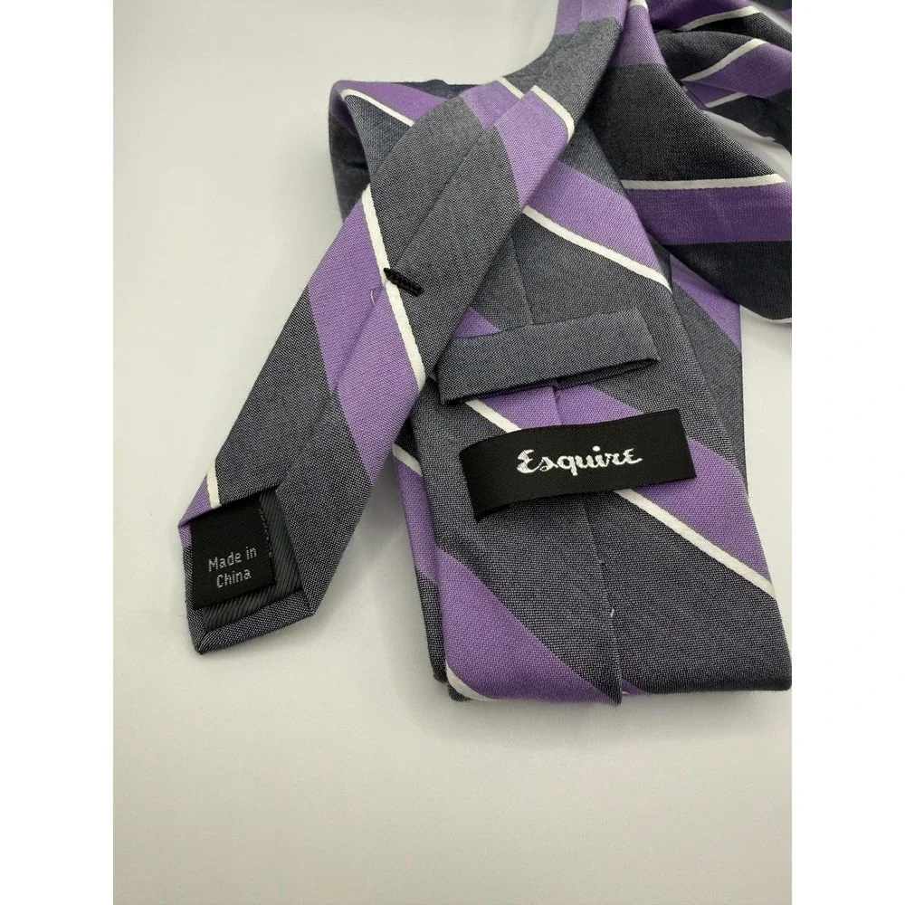 Esquire‎ Striped Necktie Purple Gray White Silk Blend Men's Formal